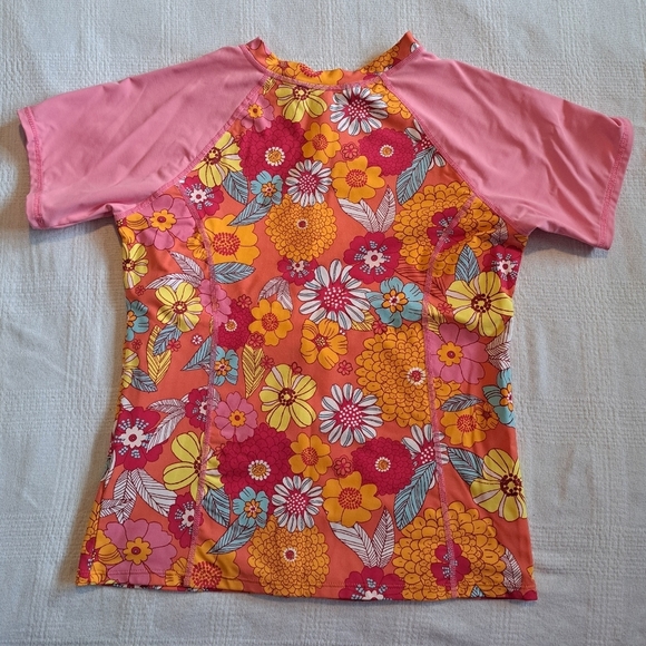 Garnet Hill girls size 14 pink & floral swim rash guard, full front zipper, EUC - Picture 4 of 4